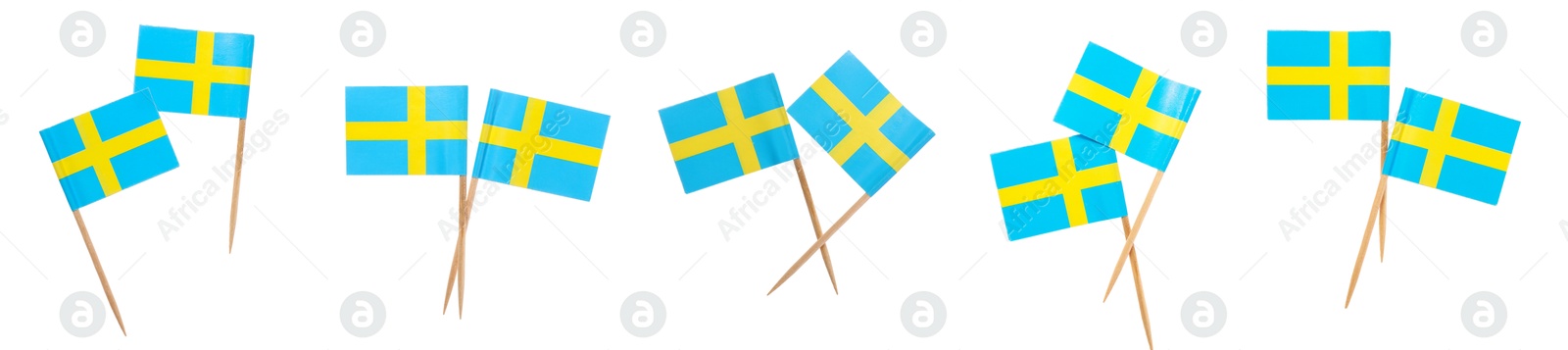Small paper flag of Sweden isolated on white, set Image of Small paper flag of Sweden isolated on white, set