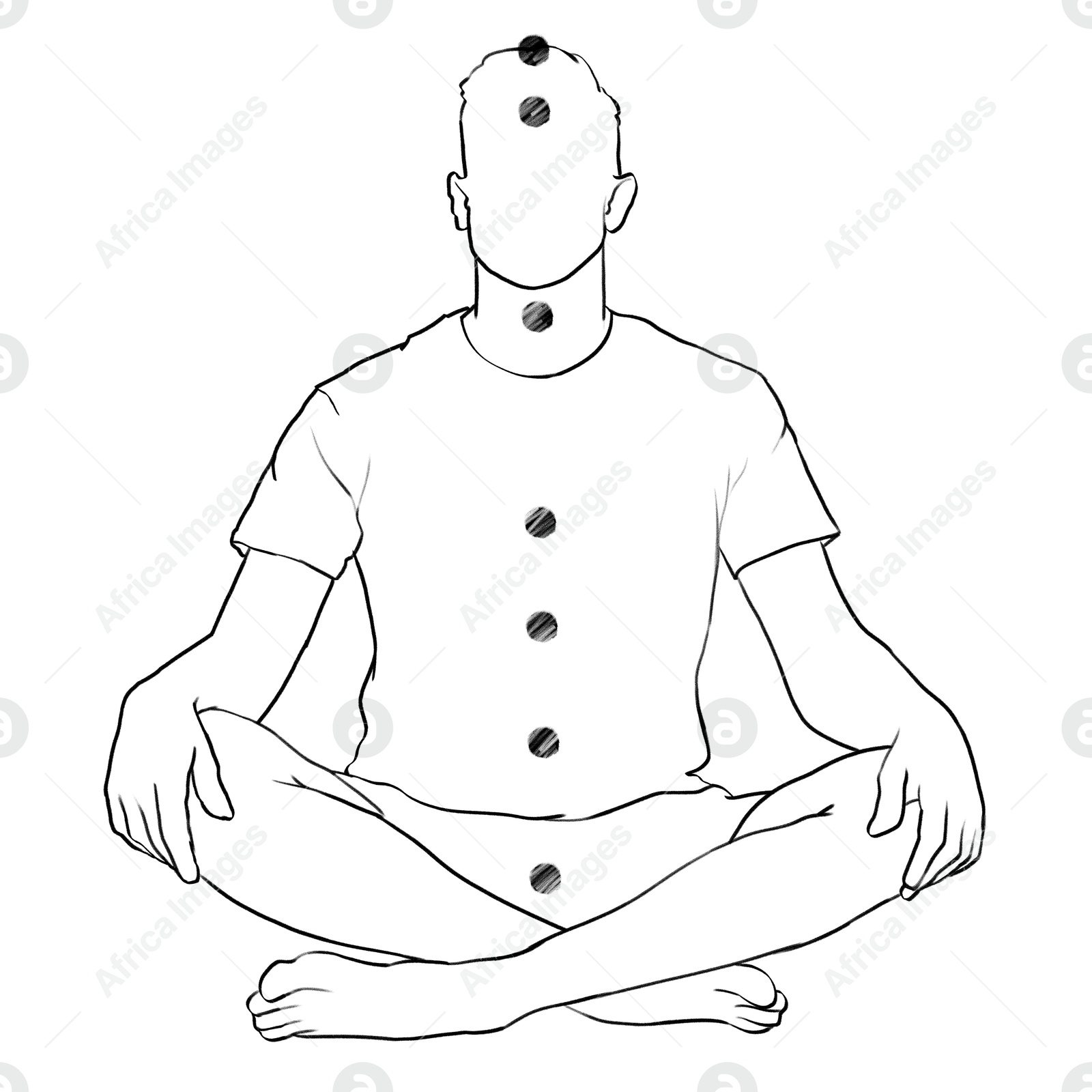 Chakras location in body. Silhouette of man in Lotus position on white background, illustration Illustration of Chakras location in body. Silhouette of man in Lotus position on white background, illustration