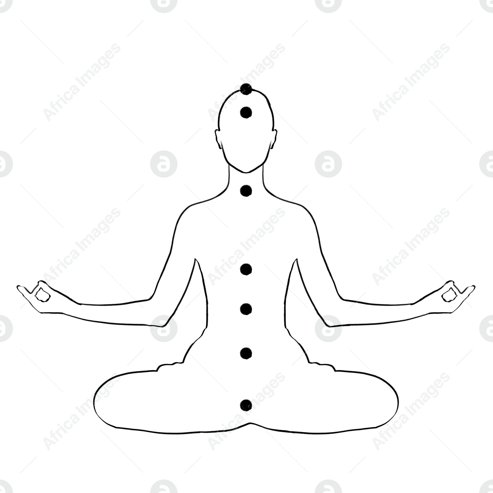 Chakras location in body. Silhouette of human in Lotus position on white background, illustration Illustration of Chakras location in body. Silhouette of human in Lotus position on white background, illustration