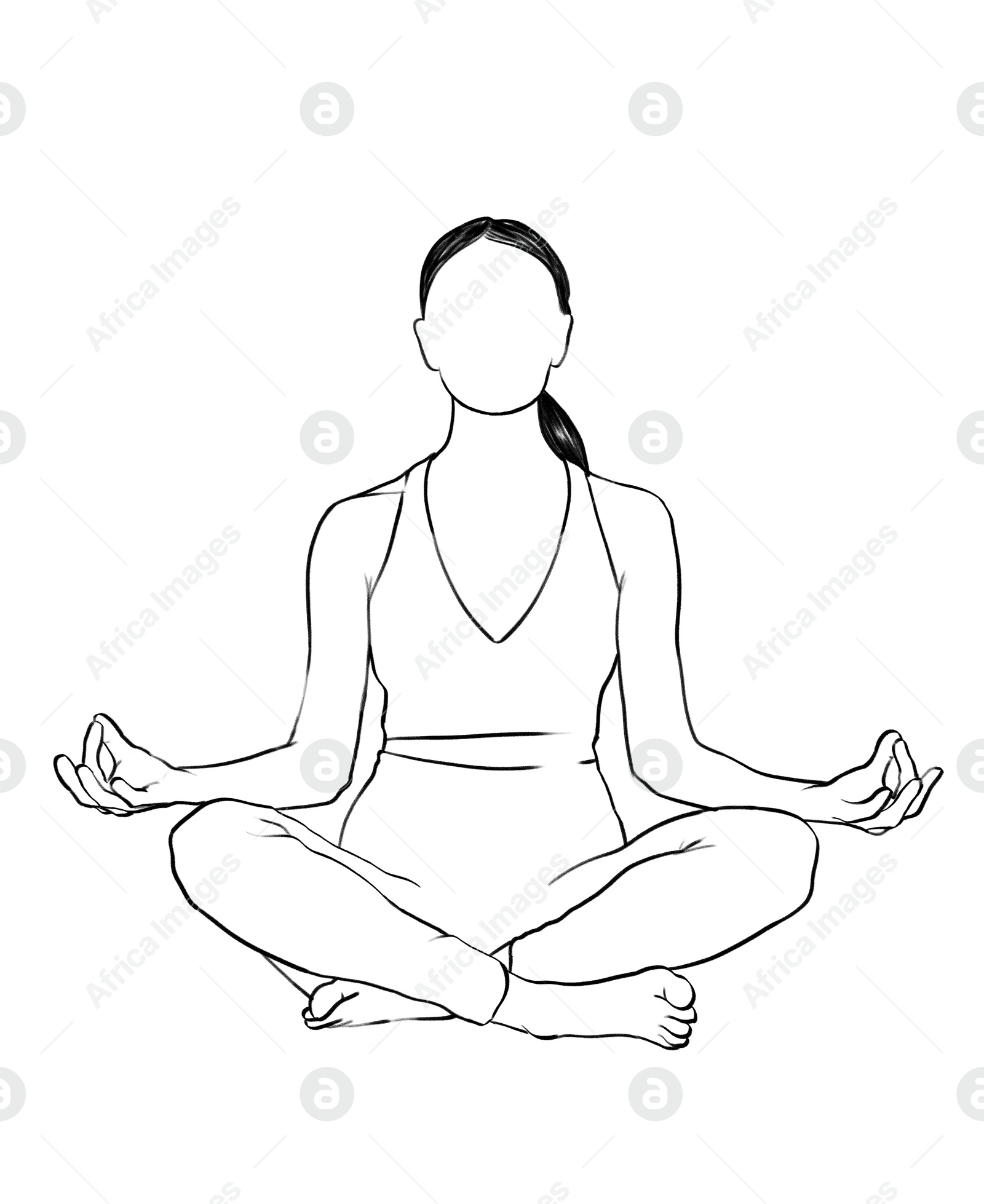 Illustration of Silhouette of woman in Lotus position on white background, illustration