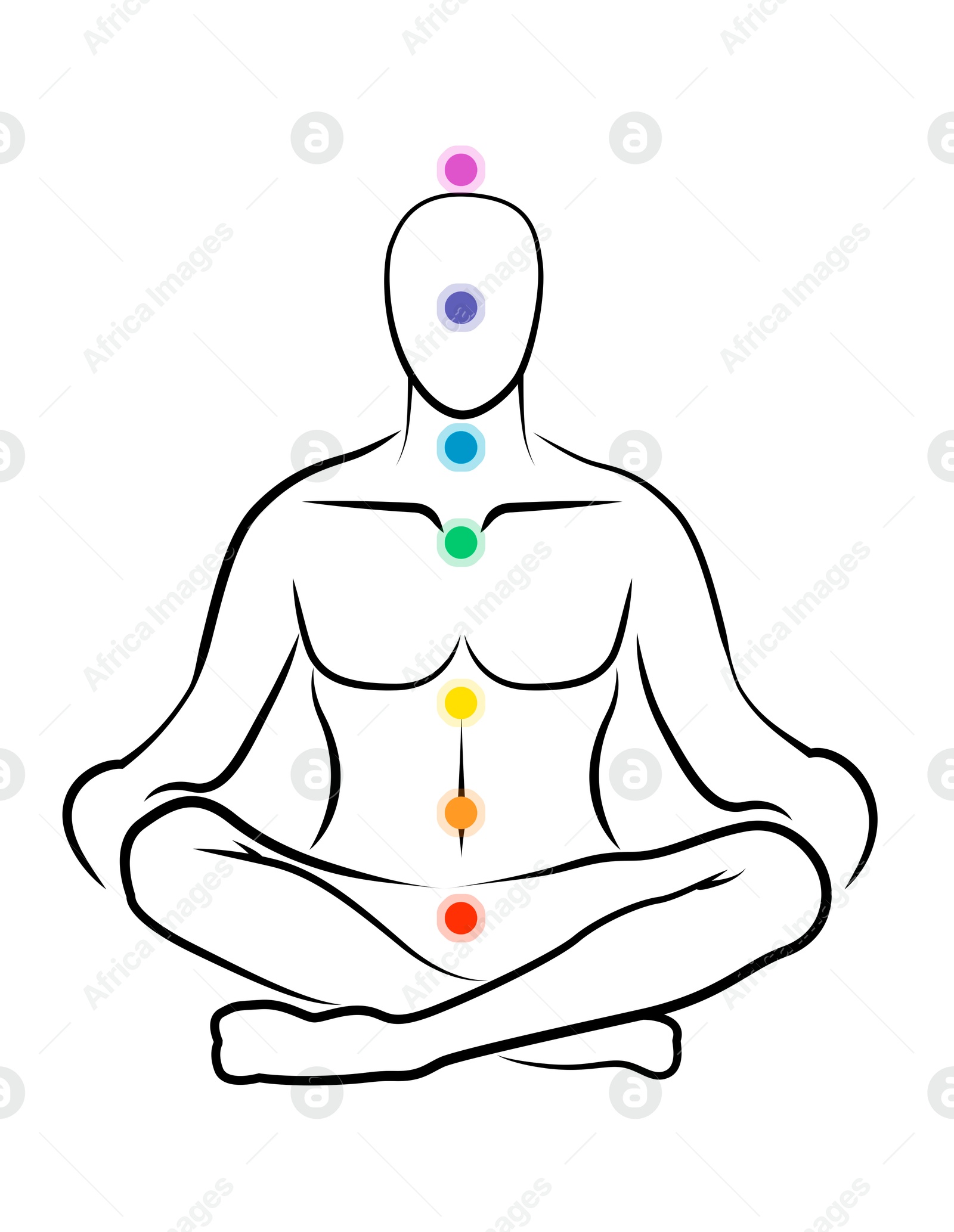 Chakras location in body. Silhouette of human in Lotus position on white background, illustration Illustration of Chakras location in body. Silhouette of human in Lotus position on white background, illustration