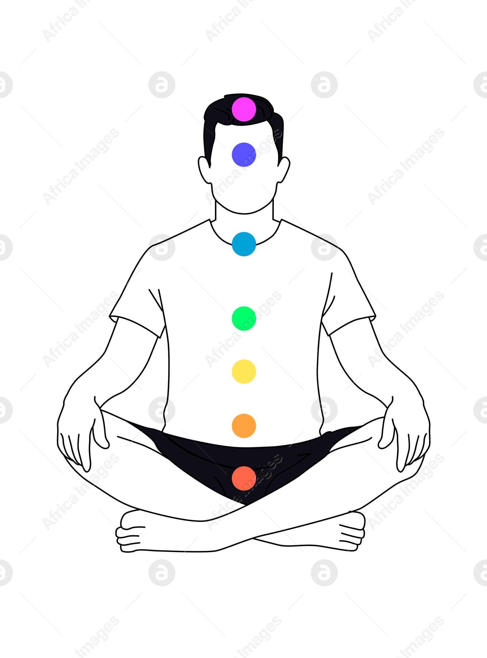 Chakras location in body. Silhouette of man in Lotus position on white background, illustration Illustration of Chakras location in body. Silhouette of man in Lotus position on white background, illustration
