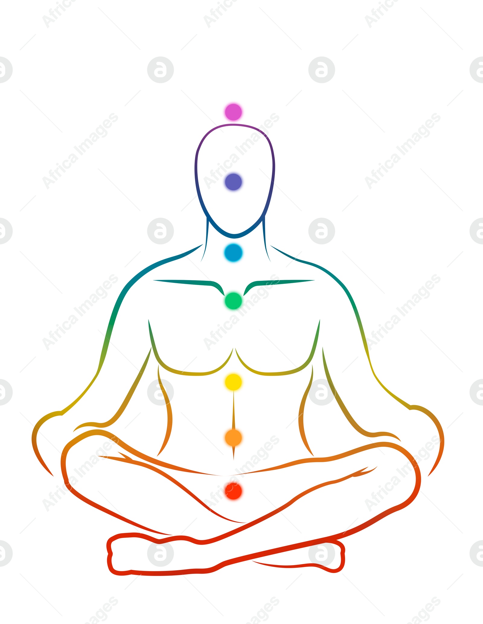 Chakras location in body. Silhouette of human in Lotus position on white background, illustration Illustration of Chakras location in body. Silhouette of human in Lotus position on white background, illustration