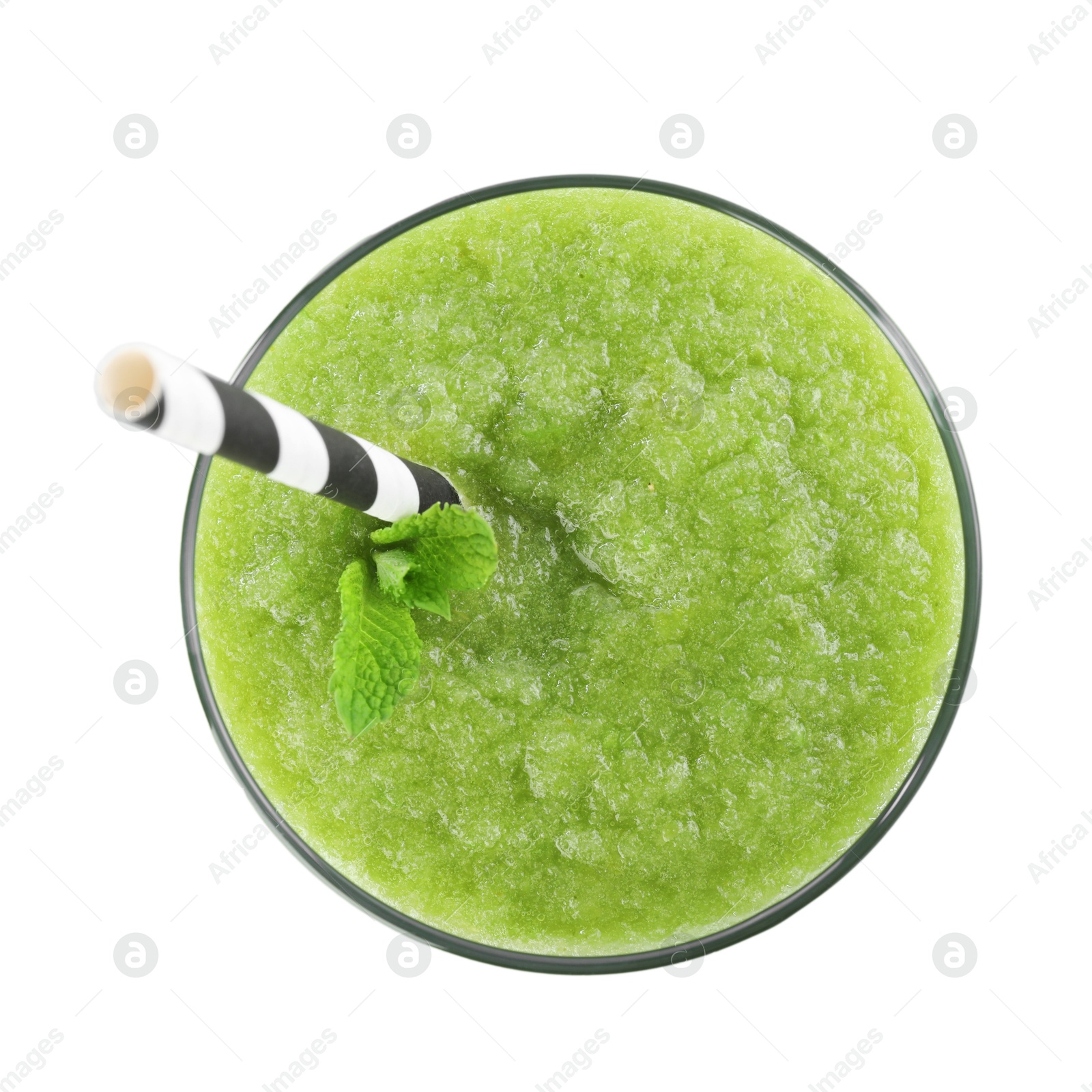 Superfood. Tasty smoothie in glass isolated on white, top view Photo of Superfood. Tasty smoothie in glass isolated on white, top view