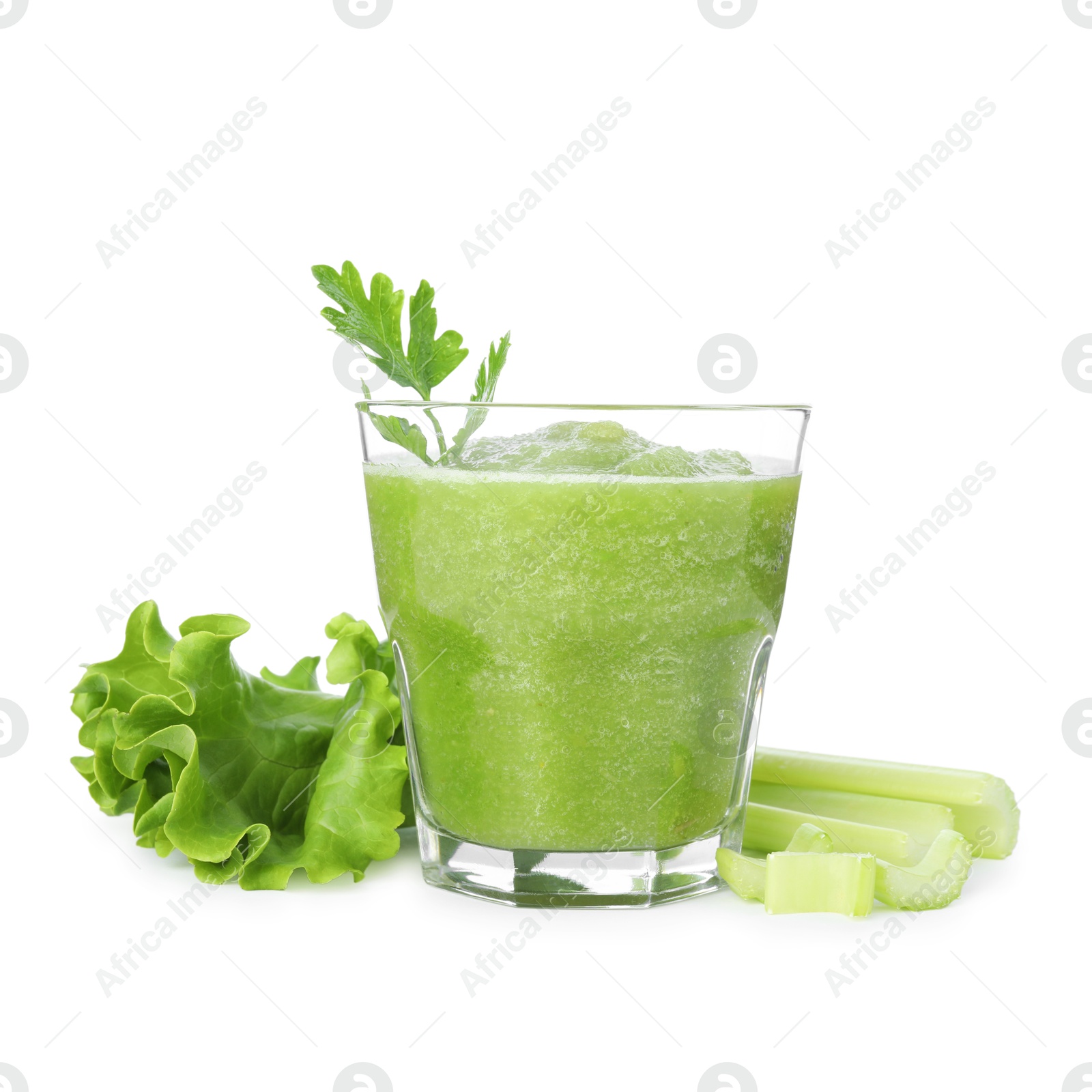 Superfood. Tasty smoothie in glass and ingredients isolated on white Photo of Superfood. Tasty smoothie in glass and ingredients isolated on white