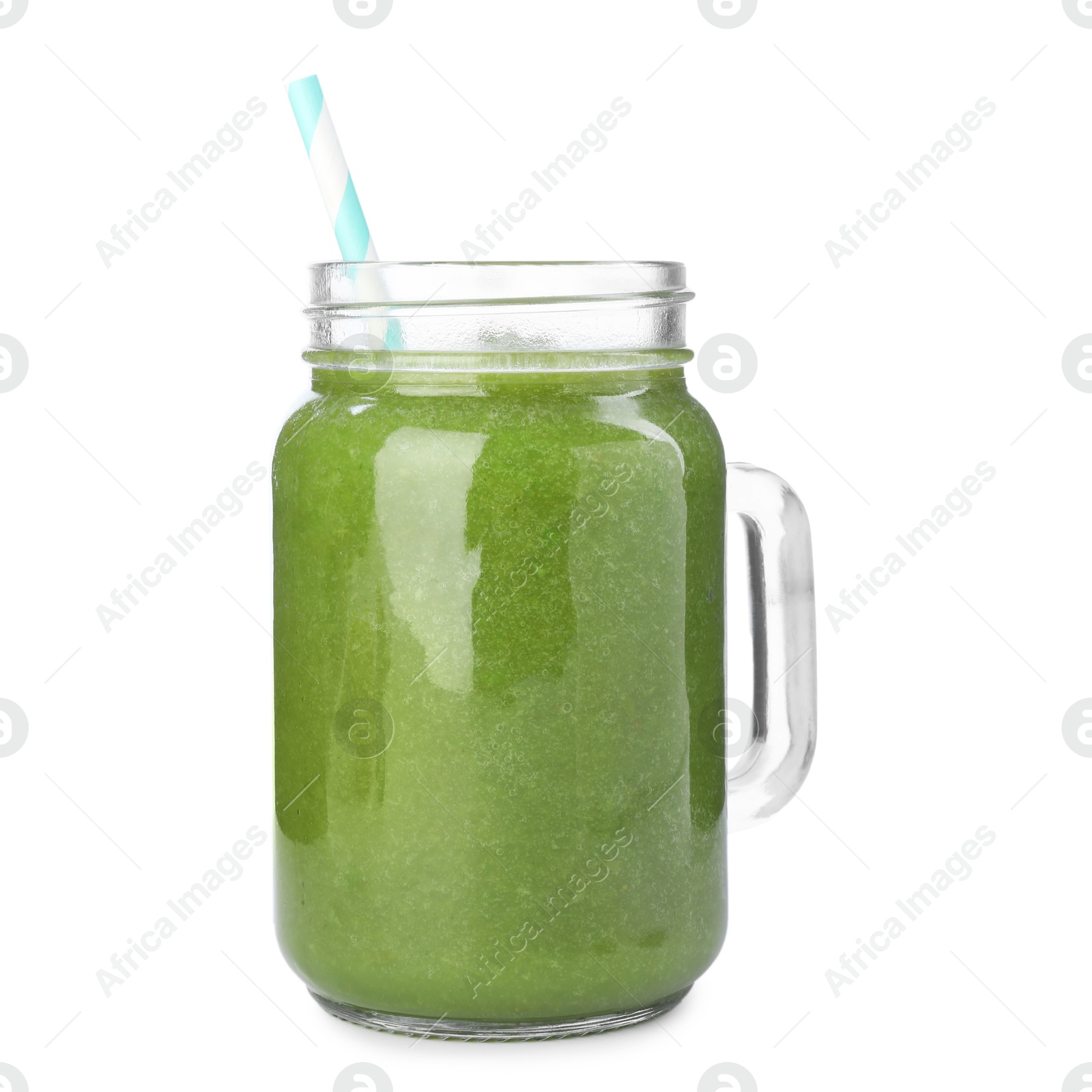 Superfood. Tasty smoothie in mason jar isolated on white Photo of Superfood. Tasty smoothie in mason jar isolated on white