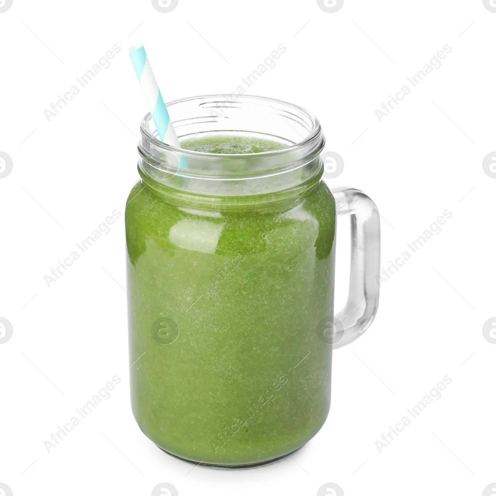 Superfood. Tasty smoothie in mason jar isolated on white Photo of Superfood. Tasty smoothie in mason jar isolated on white
