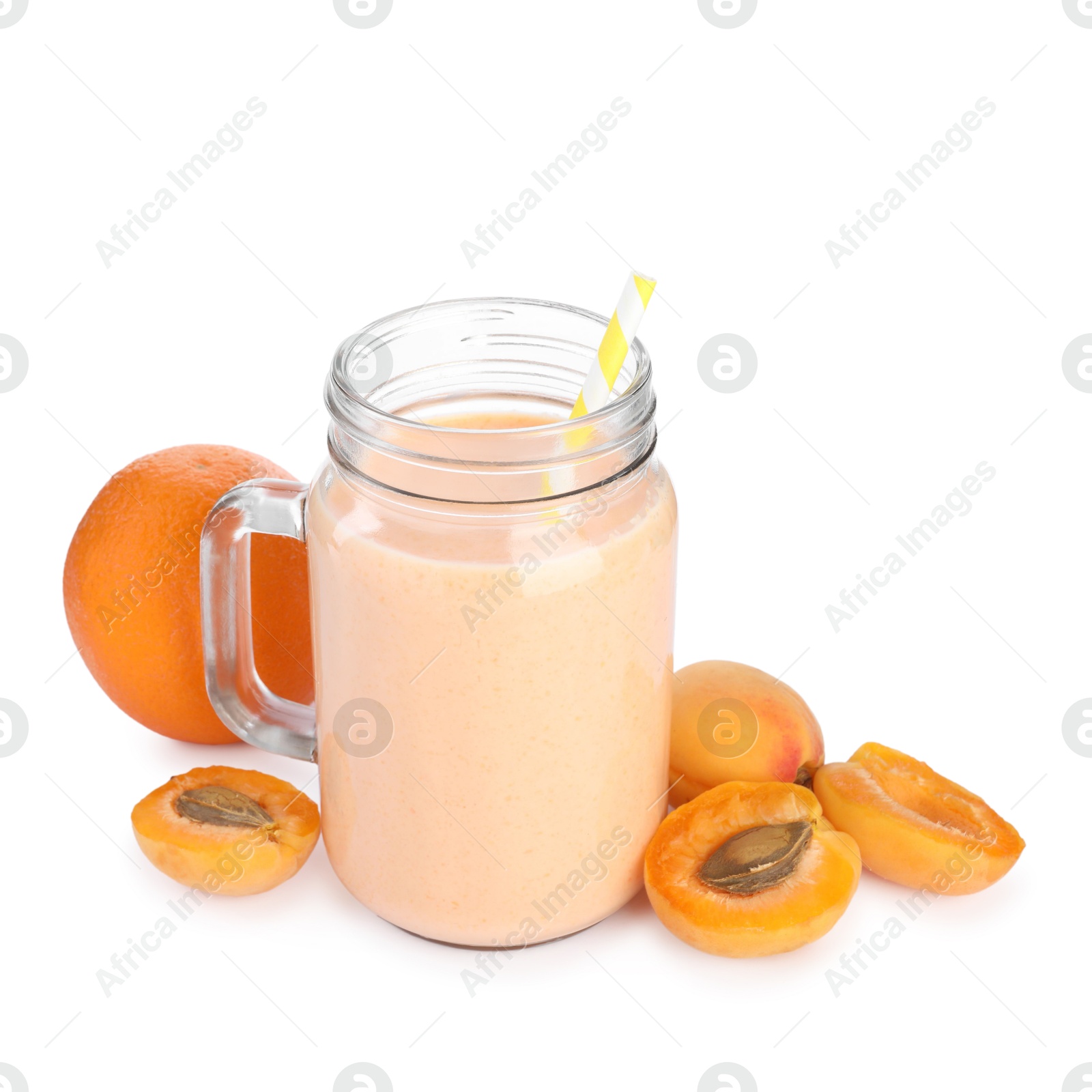Superfood. Tasty smoothie and ingredients isolated on white Photo of Superfood. Tasty smoothie and ingredients isolated on white