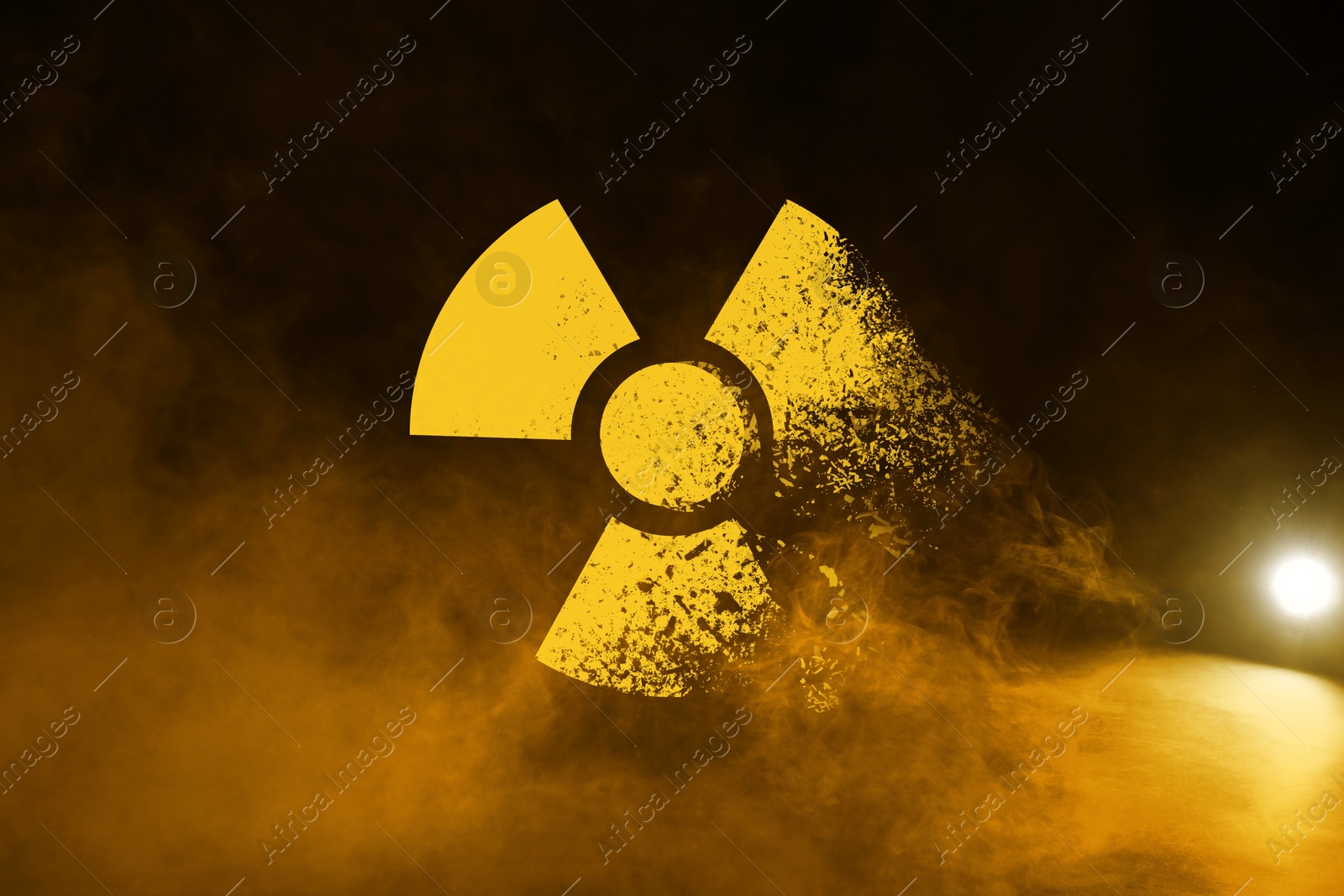 Radioactive sign and yellow toxic smoke against black background Image of Radioactive sign and yellow toxic smoke against black background