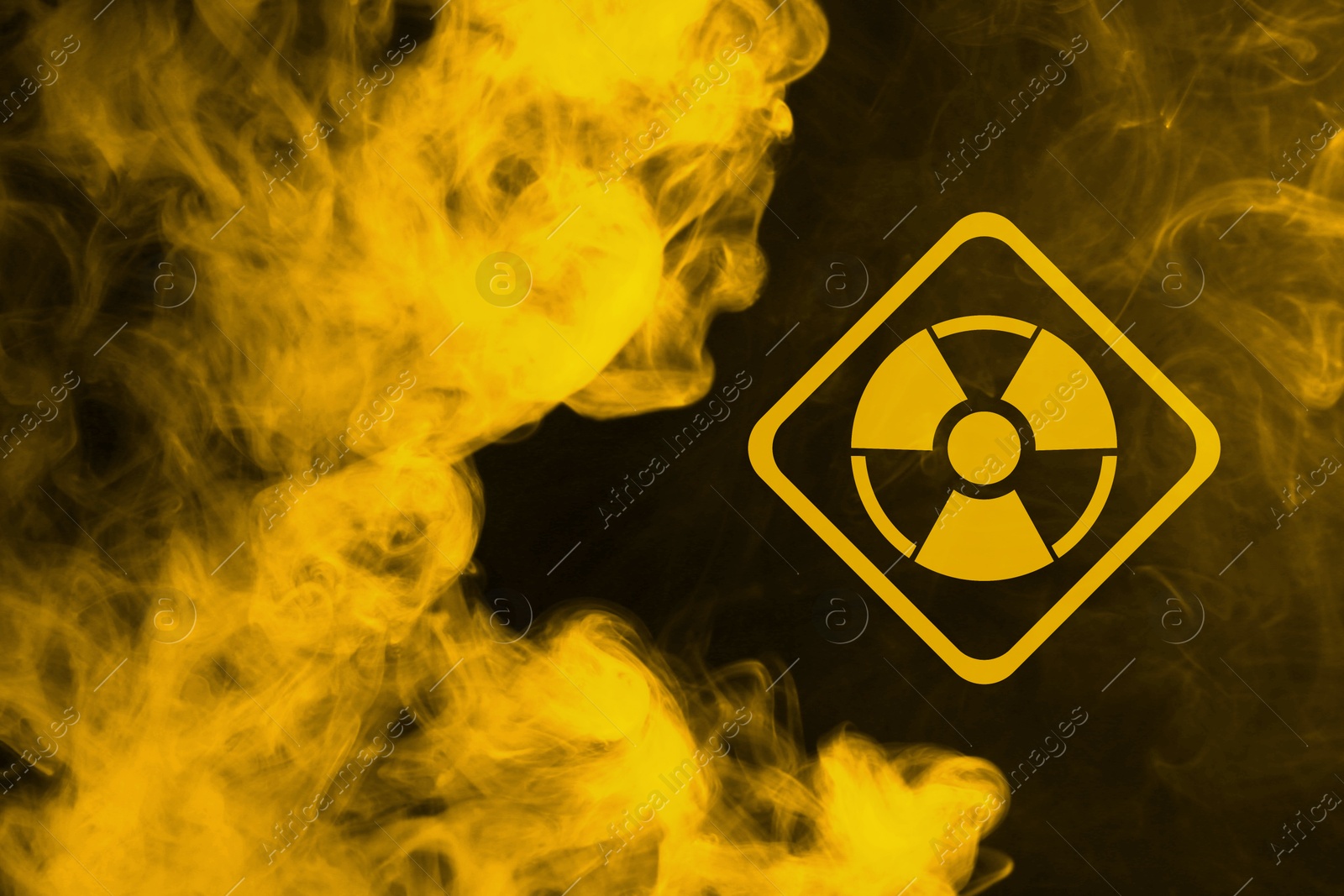 Radioactive sign and yellow toxic smoke against black background Image of Radioactive sign and yellow toxic smoke against black background