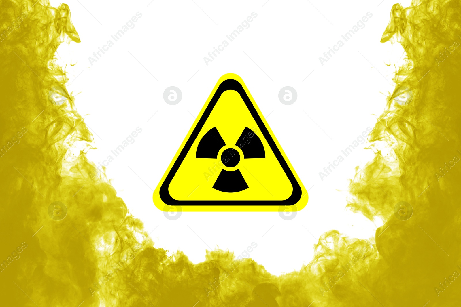 Radioactive sign and yellow toxic smoke against white background Image of Radioactive sign and yellow toxic smoke against white background