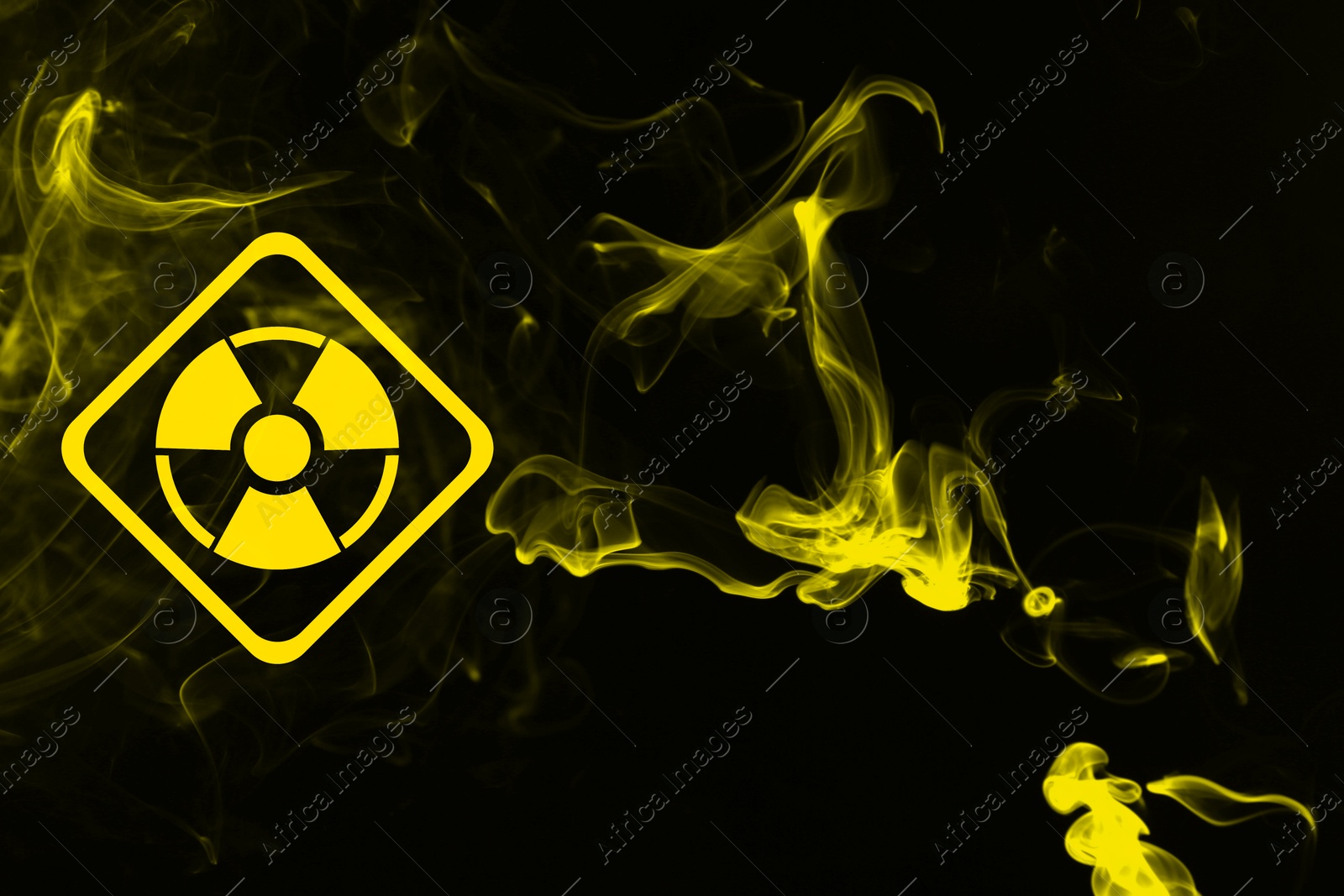 Radioactive sign and yellow toxic smoke against black background Image of Radioactive sign and yellow toxic smoke against black background