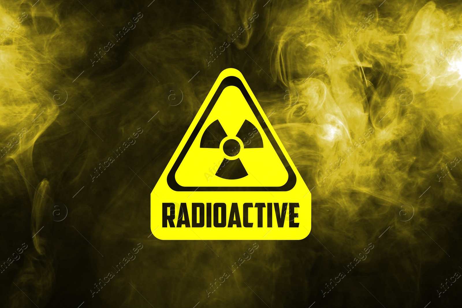 Radioactive sign and yellow toxic smoke against black background Image of Radioactive sign and yellow toxic smoke against black background