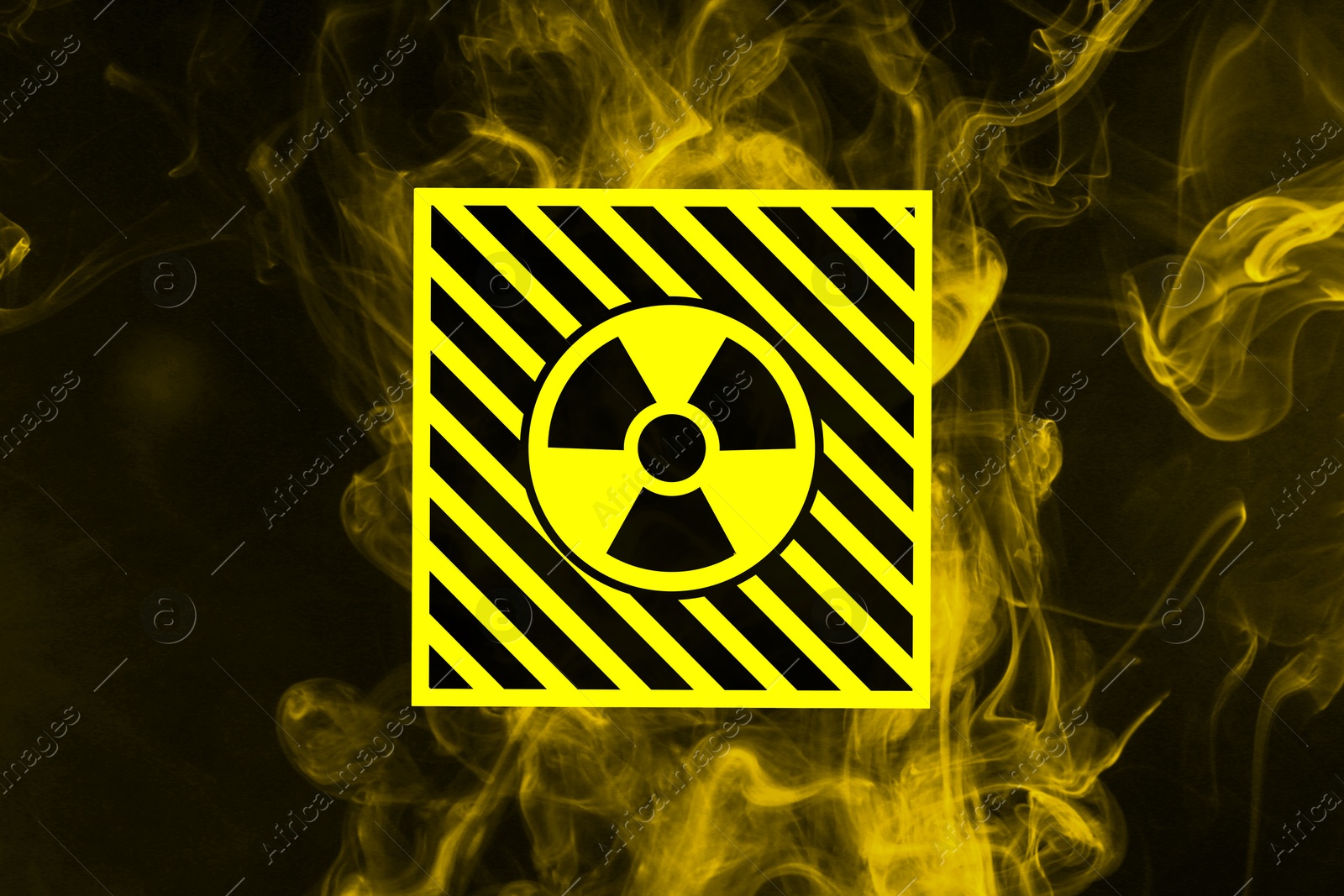 Radioactive sign and yellow toxic smoke against black background Image of Radioactive sign and yellow toxic smoke against black background
