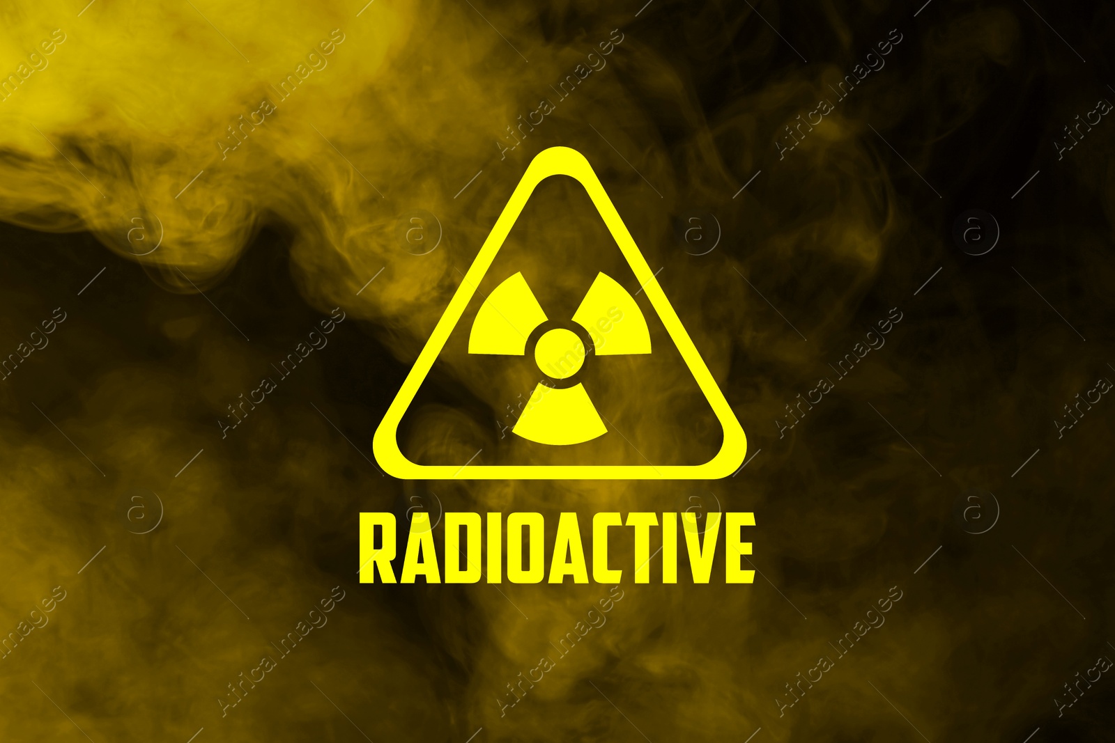 Radioactive sign and yellow toxic smoke against black background Image of Radioactive sign and yellow toxic smoke against black background