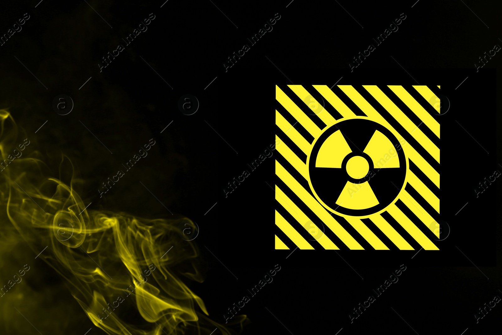Radioactive sign and yellow toxic smoke against black background Image of Radioactive sign and yellow toxic smoke against black background