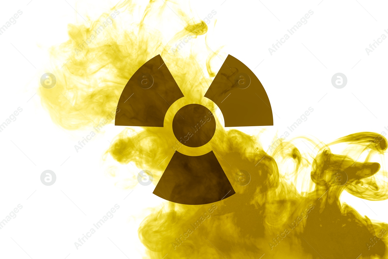 Radioactive sign and yellow toxic smoke against white background Image of Radioactive sign and yellow toxic smoke against white background