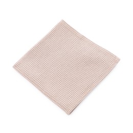 Photo of Clean beige waffle towel isolated on white, top view