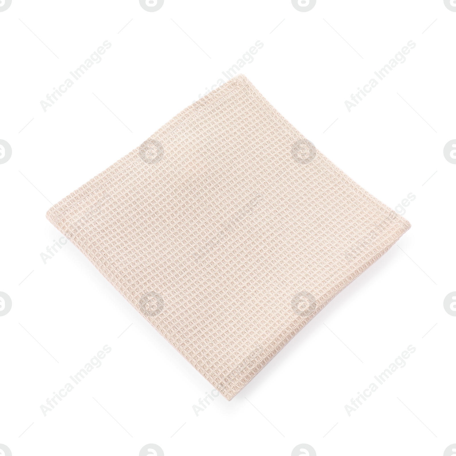 Photo of Clean beige waffle towel isolated on white, top view