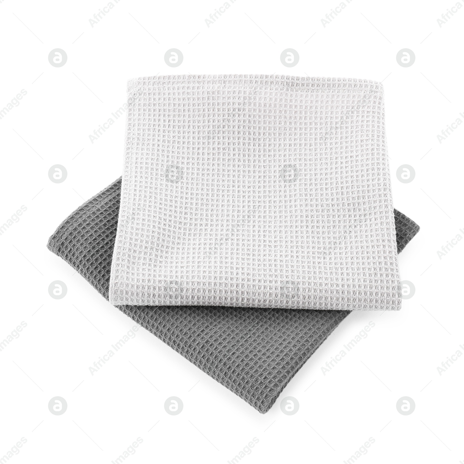 Photo of Clean waffle towels isolated on white, top view
