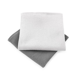 Photo of Clean waffle towels isolated on white, top view
