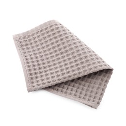 Photo of Clean brown waffle towel isolated on white, top view