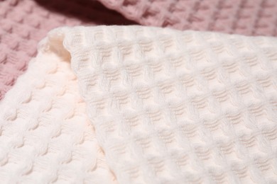 Photo of Clean waffle towels as background, closeup view