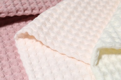 Photo of Clean waffle towels as background, closeup view