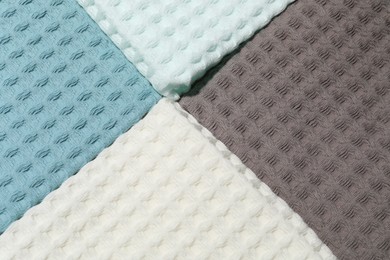 Photo of Clean waffle towels as background, top view