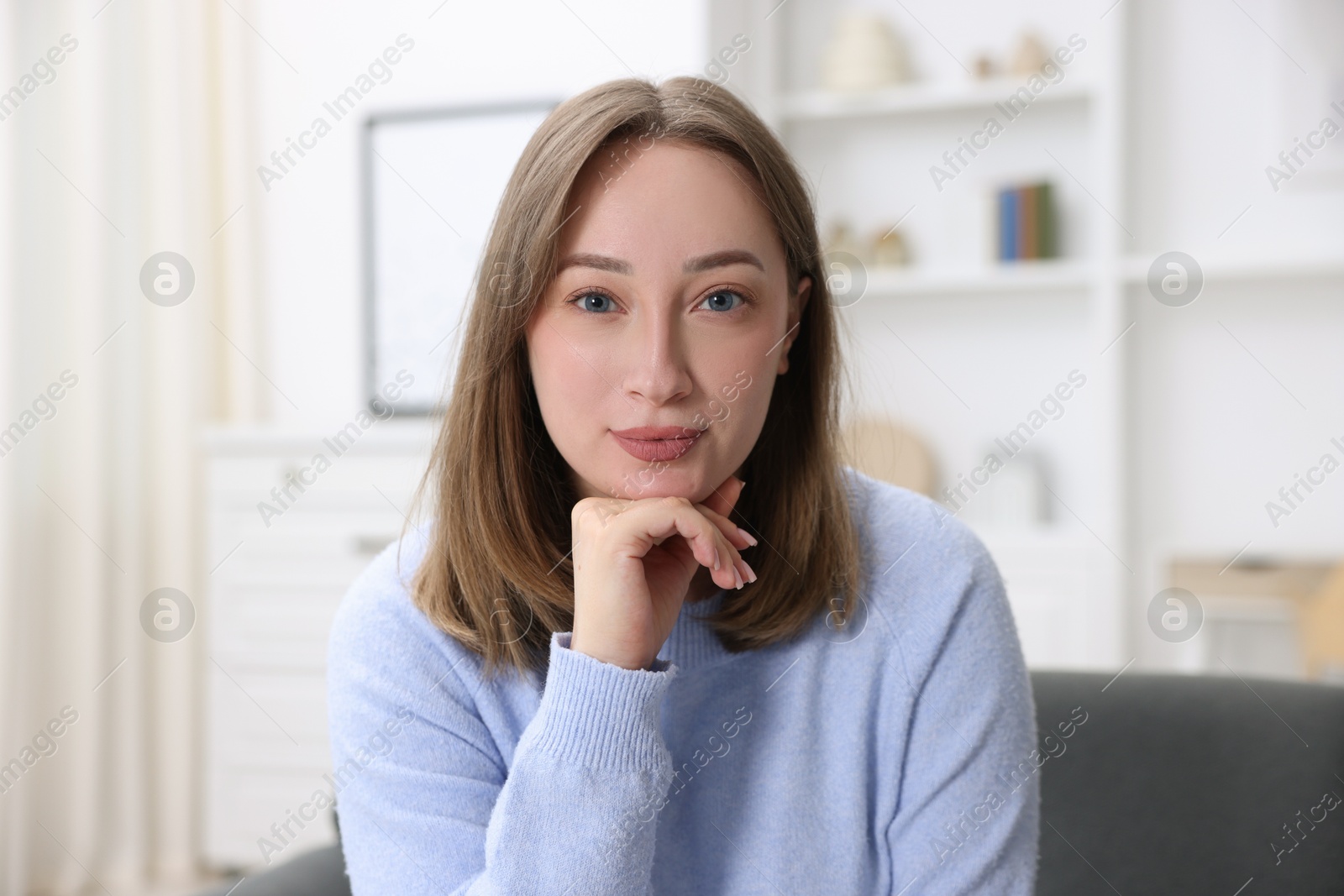Portrait of woman at home. Online medical consultation Photo of Portrait of woman at home. Online medical consultation