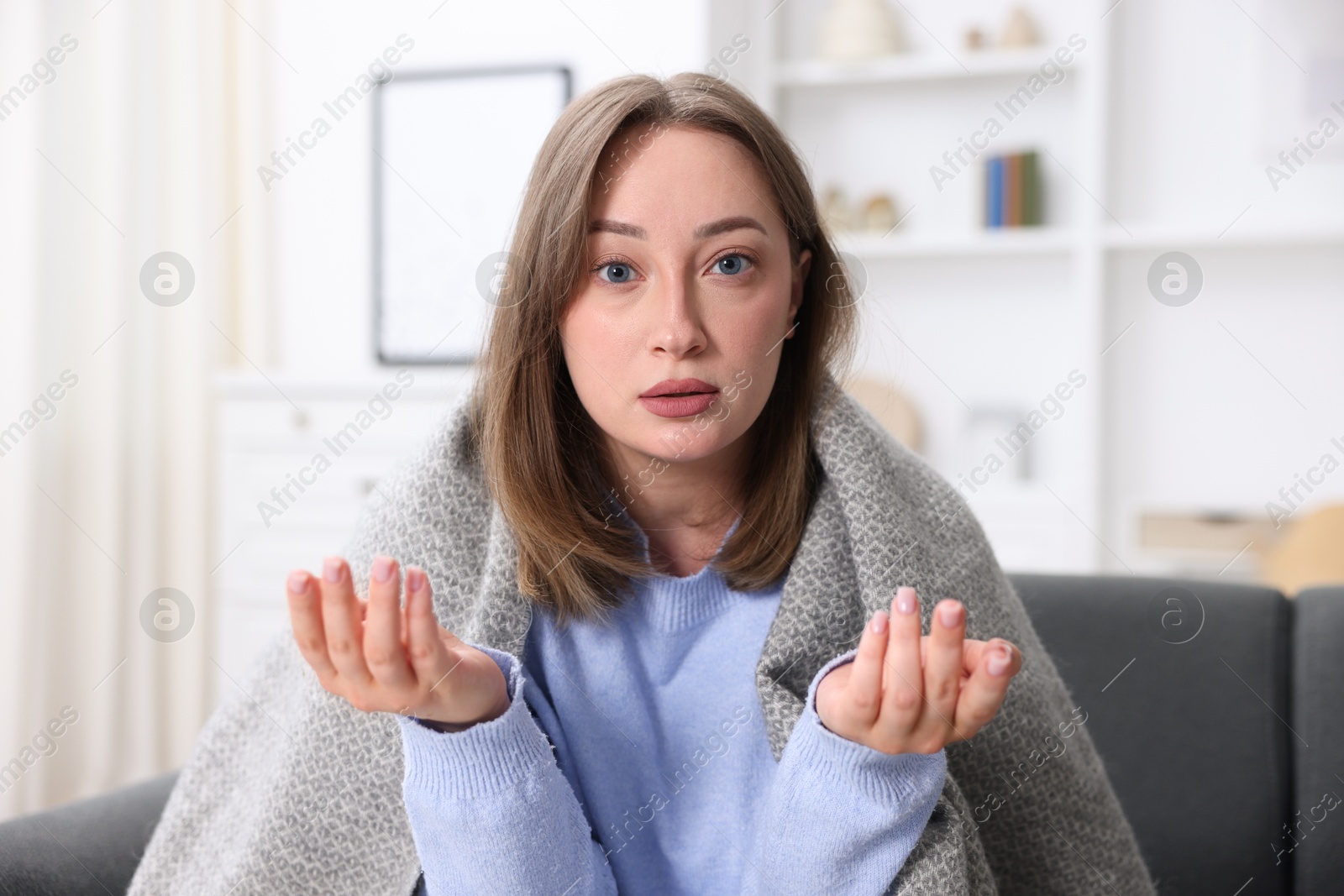 Portrait of sick woman at home. Online medical consultation Photo of Portrait of sick woman at home. Online medical consultation
