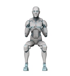 Illustration of Human-like robot holding something in hands against white background