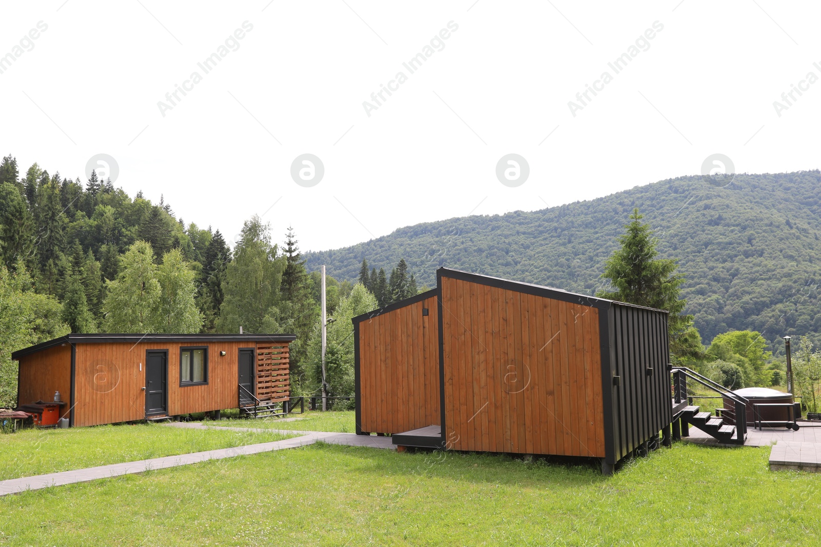 Photo of Beautiful buildings at luxury resort in mountains