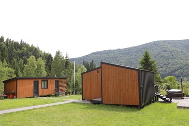 Photo of Beautiful buildings at luxury resort in mountains