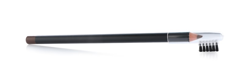 Photo of One brown eyebrow pencil with brush isolated on white