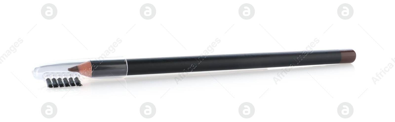 Photo of One brown eyebrow pencil with brush isolated on white