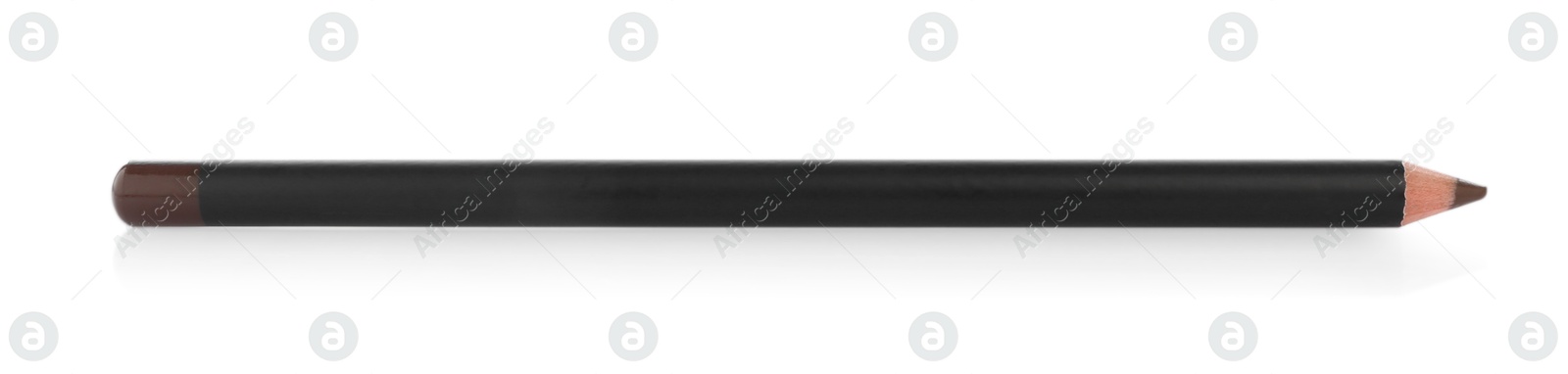 Photo of One brown eyebrow pencil isolated on white, top view