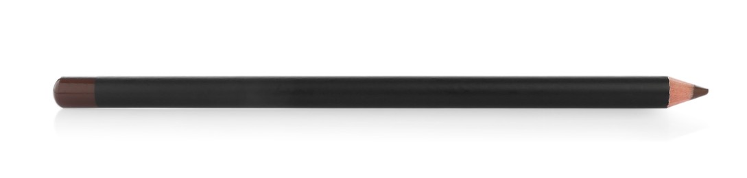 Photo of One brown eyebrow pencil isolated on white, top view