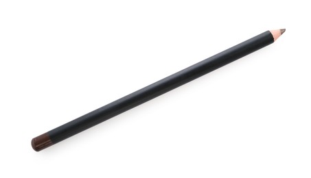 Photo of One brown eyebrow pencil isolated on white, top view