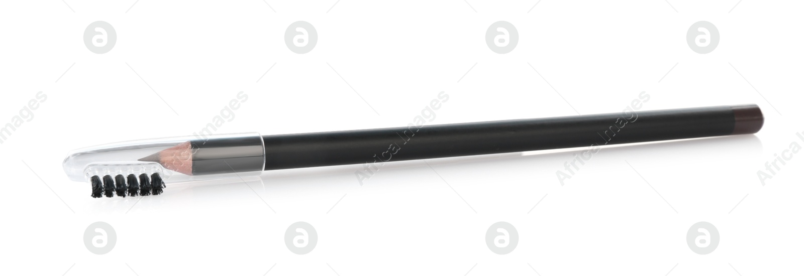 Photo of One brown eyebrow pencil with brush isolated on white