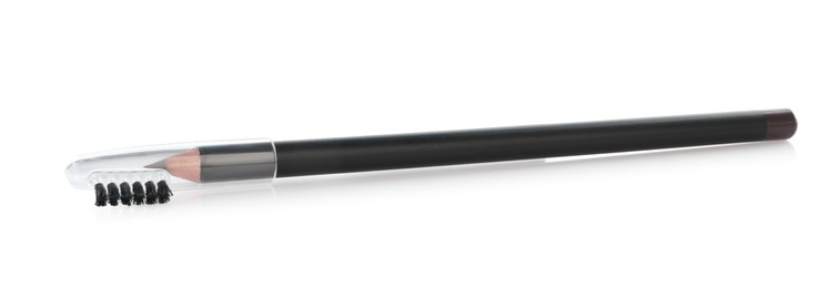 Photo of One brown eyebrow pencil with brush isolated on white