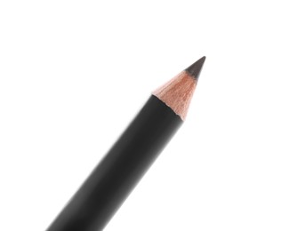 Photo of One brown eyebrow pencil isolated on white, top view