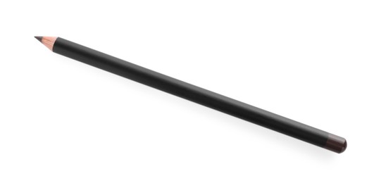 Photo of One brown eyebrow pencil isolated on white, top view