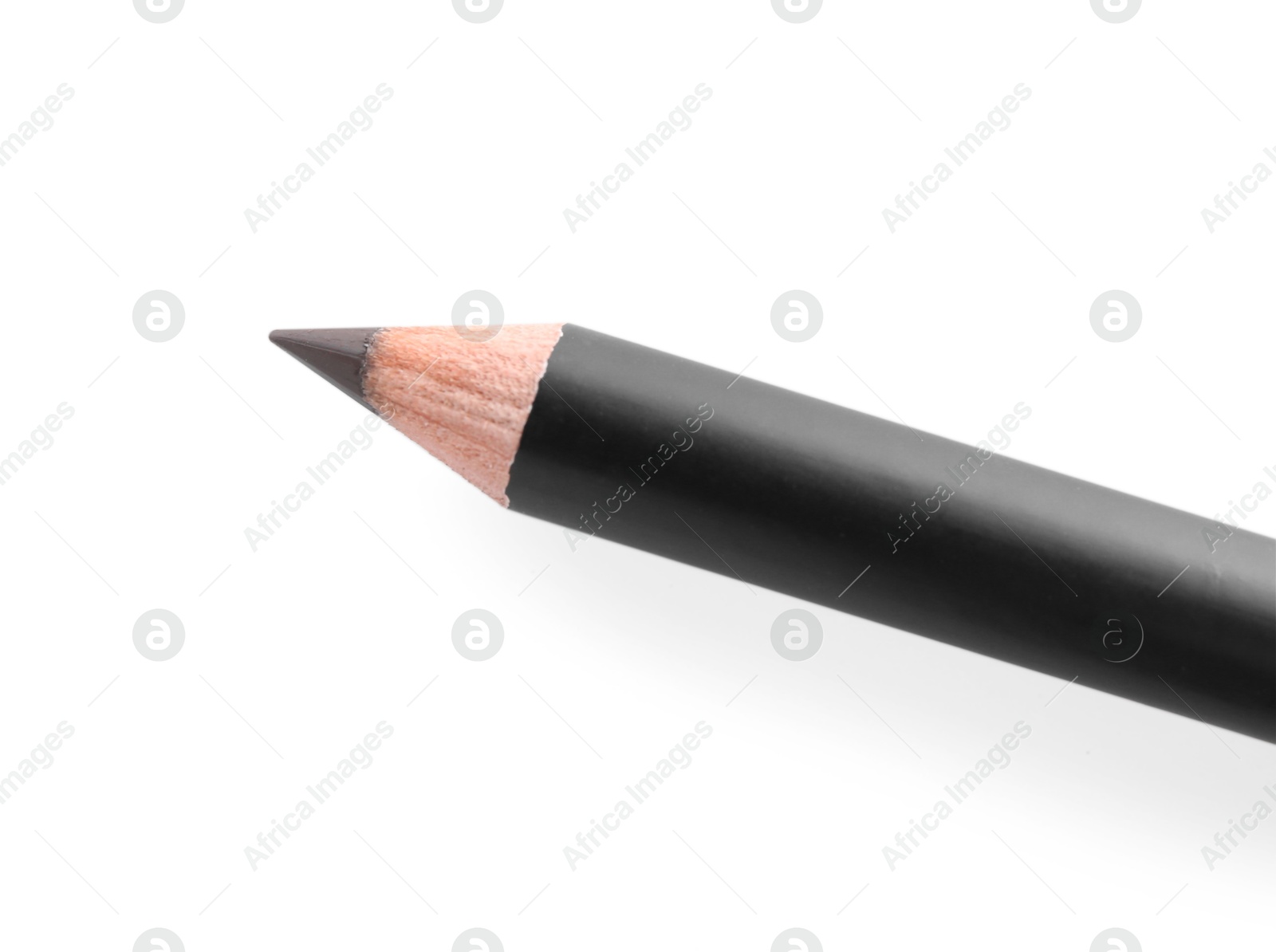 Photo of One brown eyebrow pencil isolated on white, top view