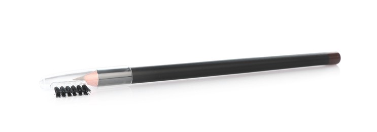 Photo of One brown eyebrow pencil with brush isolated on white