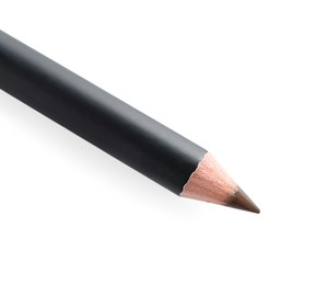 Photo of One brown eyebrow pencil isolated on white, top view