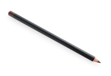 Photo of One brown eyebrow pencil isolated on white, top view