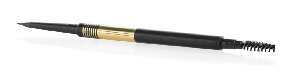 Photo of One brown twist up eyebrow pencil with brush isolated on white