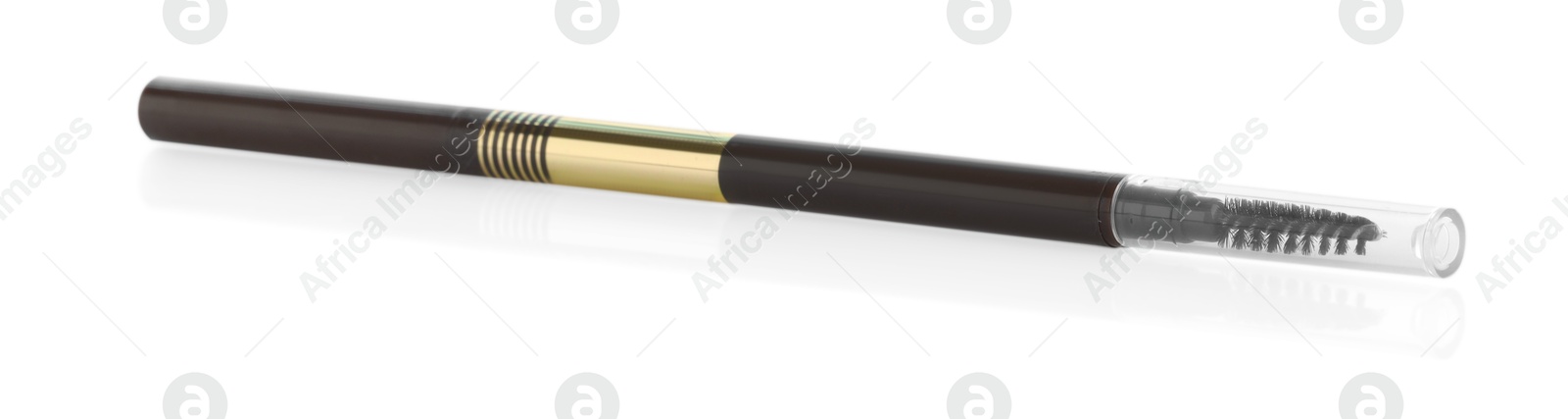 Photo of One brown twist up eyebrow pencil with brush isolated on white