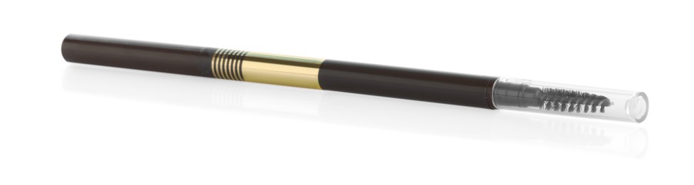 Photo of One brown twist up eyebrow pencil with brush isolated on white